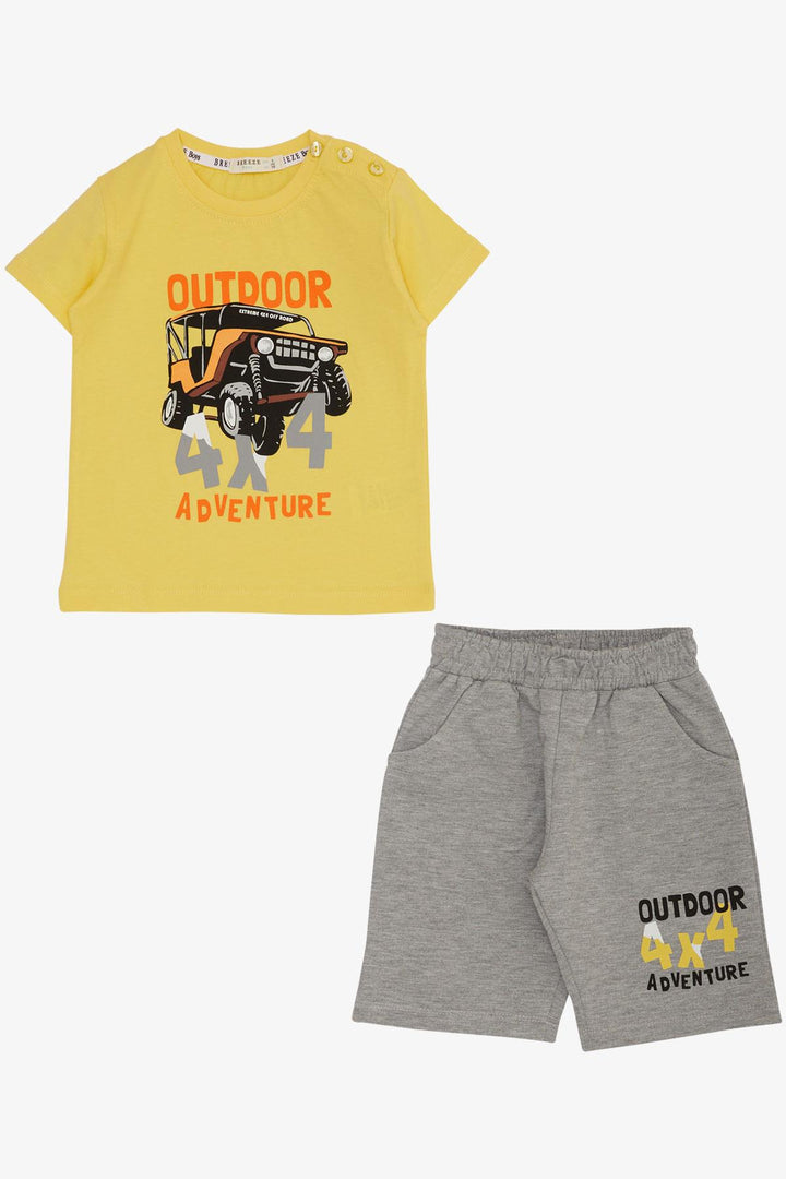 BRE Breeze Boys' Shorts Set Adventure Themed Car Printed 1.5-5 Years, Yellow - Pleasant Hill