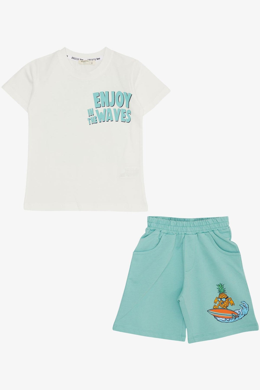 BRE Breeze Boys' Shorts Set Summer Themed Surfer Pineapple Printed 3-8 Years, Ecru - La Barca