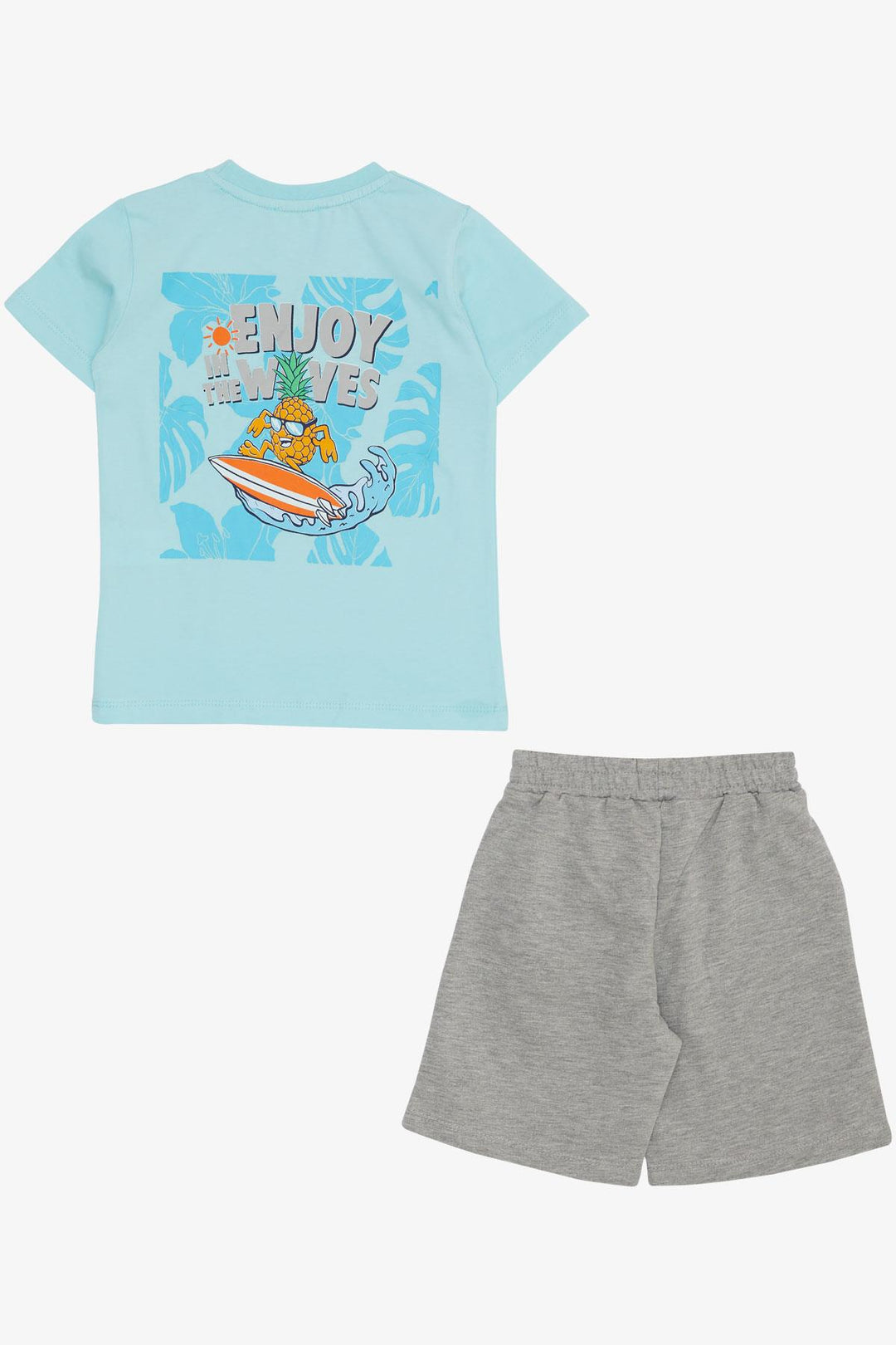 BRE Breeze Boys' Shorts Set Summer Themed Surfer Pineapple Printed 3-7 Years, Light Blue - Wavre