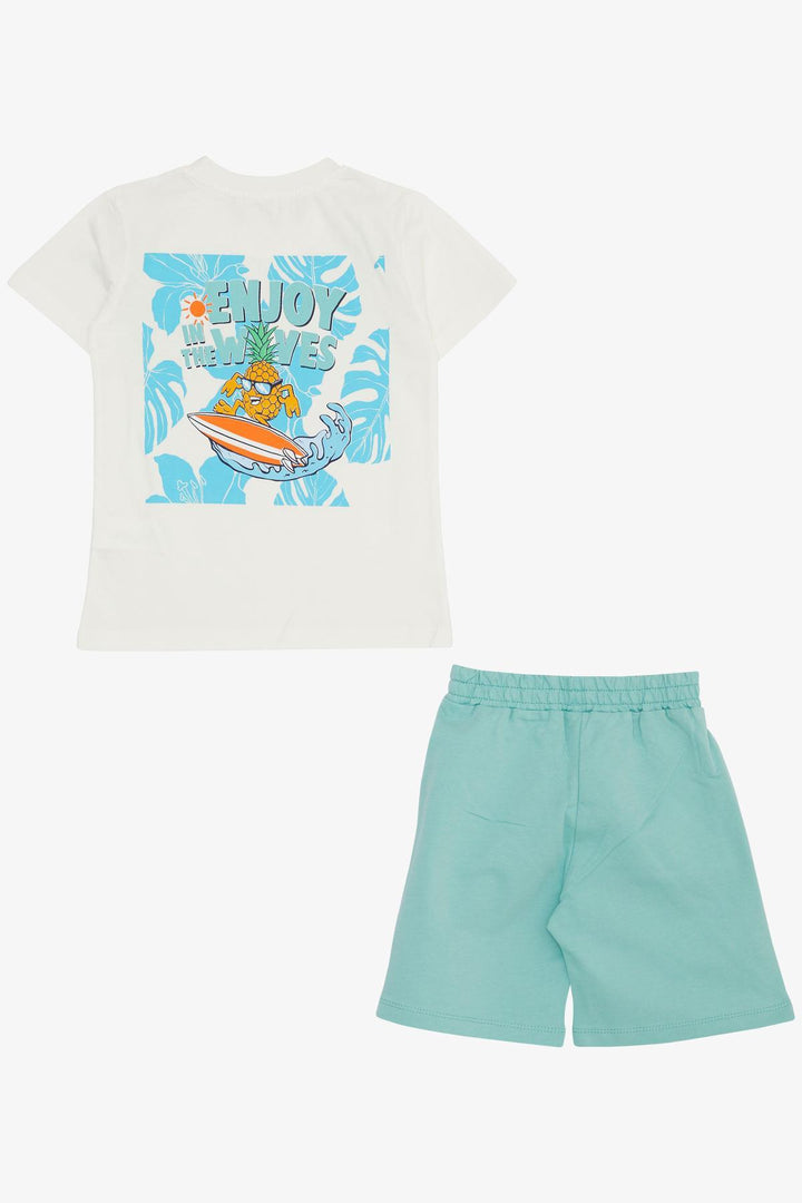 BRE Breeze Boys' Shorts Set Summer Themed Surfer Pineapple Printed 3-8 Years, Ecru - La Barca