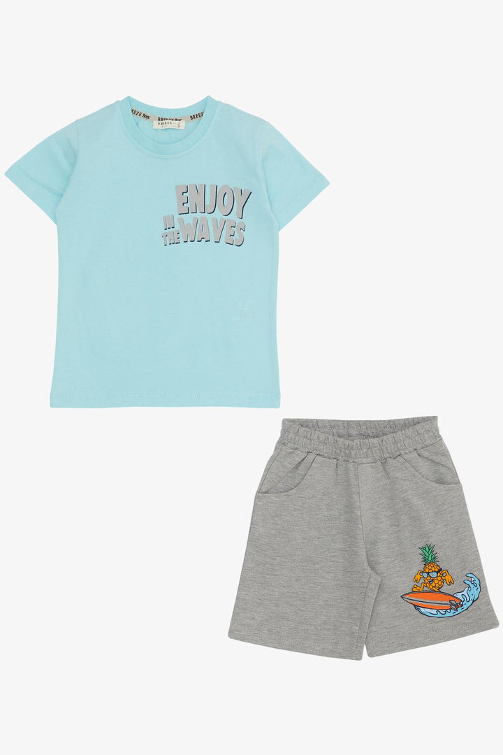 BRE Breeze Boys' Shorts Set Summer Themed Surfer Pineapple Printed 3-7 Years, Light Blue - Wavre