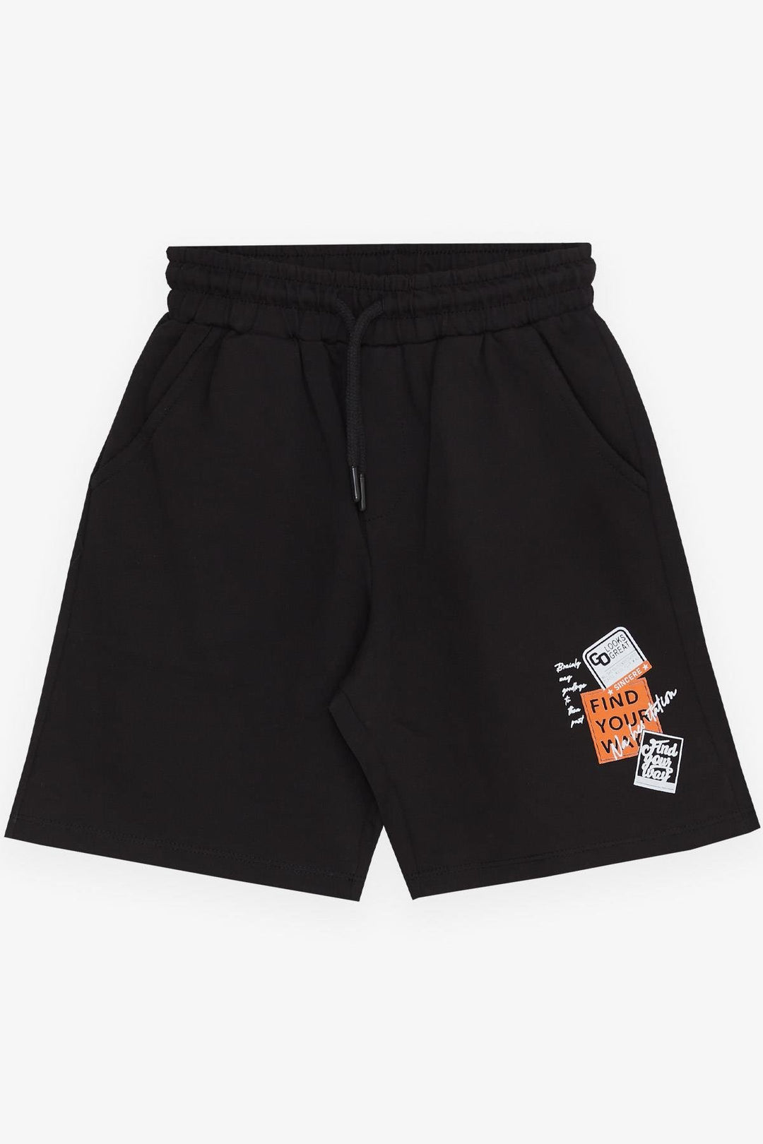 BRE Breeze Girls & Boys Boys' Shorts with Printed Writing, Drawstring, Pocketed, Elastic Waistband, 84 Years, Black - Burton upon Trent