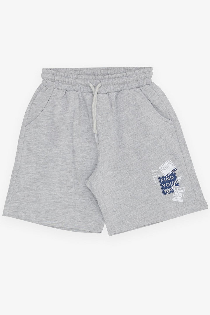 BRE Breeze Girls & Boys Boys' Shorts with Printed Writing, Drawstring, Pocketed, Elastic Waistband, 84 Years, Light Grey Melange - Southend