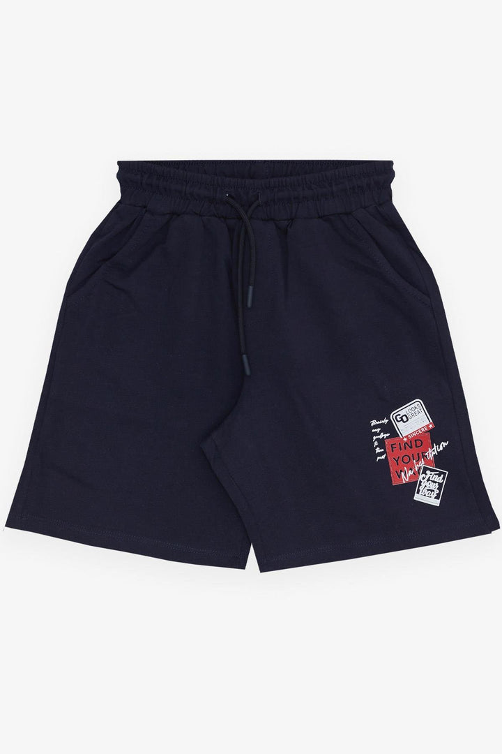 BRE Breeze Girls & Boys Boys' Shorts with Printed Writing, Drawstring, Pocketed, Elastic Waistband, 84 Years, Navy Blue - Sumter