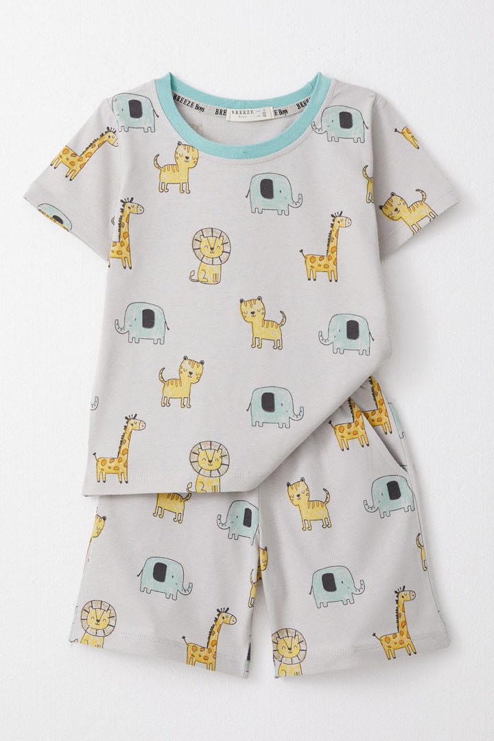 BRE Breeze Boys' Short Pajama Set with Cute Animal Print, 1.5-5 Years, Grey - Saint-Nazaire