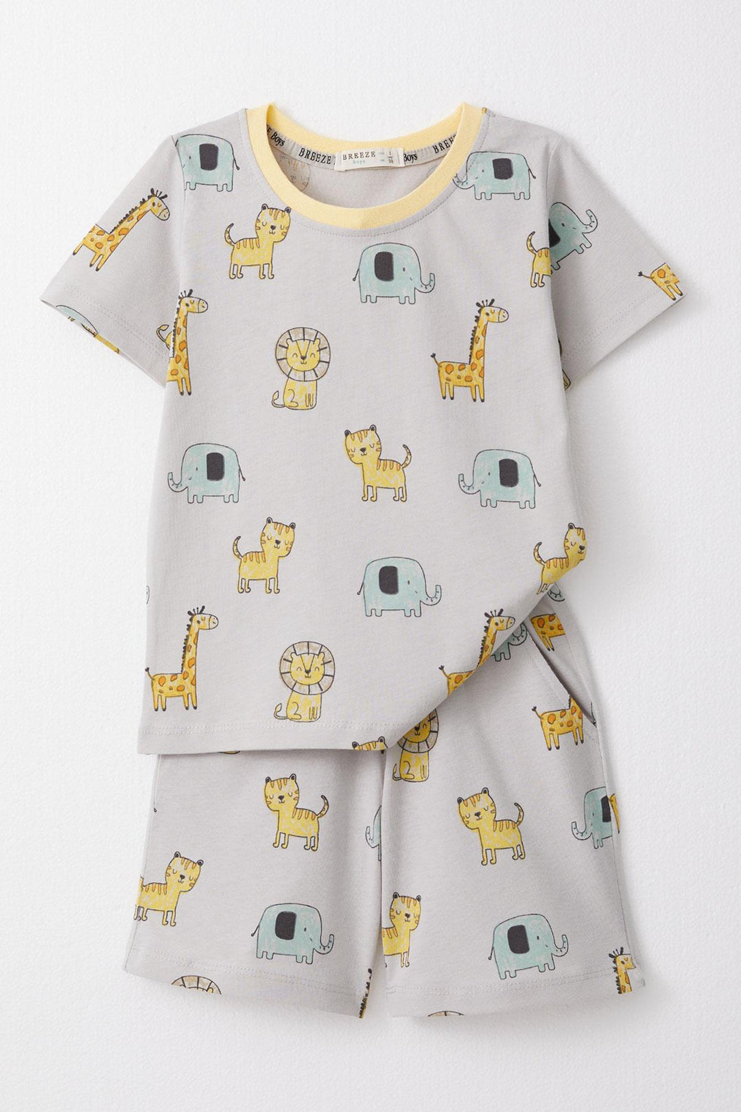 BRE Breeze Boys' Short Pajama Set with Cute Animal Print, 1.5-5 Years, Grey - San Andrés Tuxtla