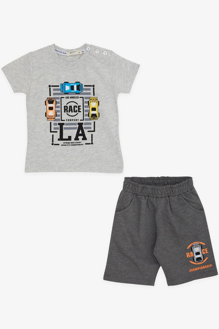 BRE Breeze Boys' Short Set with Car Print 1-4 Years, Light Grey Melange - New Brunswick