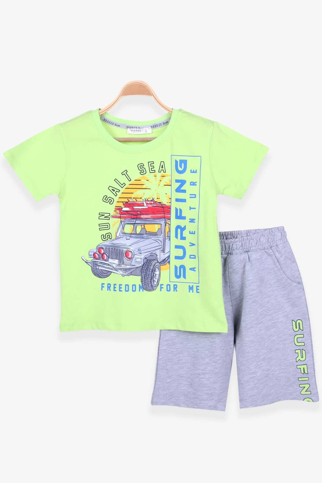 BRE Breeze Boys' Shorts Set with Car Print, Pistachio Green, 50 Years - Formigine