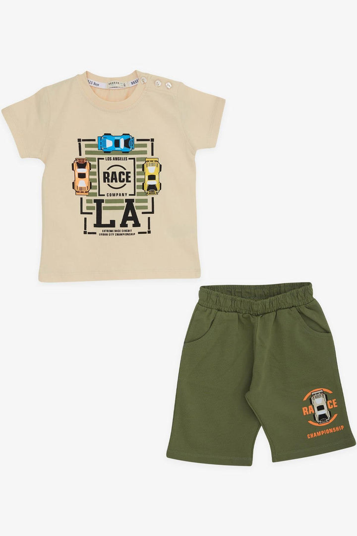 BRE Breeze Boys' Short Set with Car Print, 1-4 Years, Beige - Erding