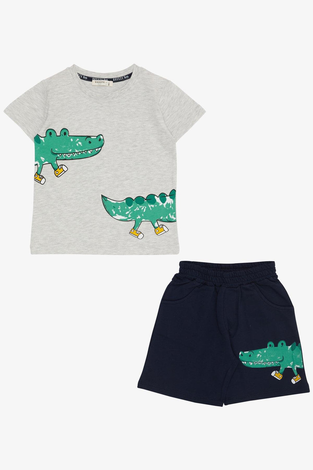 BRE Breeze Boys' Shorts Set with Crocodile Printed Shoes, 2-6 Years, Light Grey Melange - Radebeul