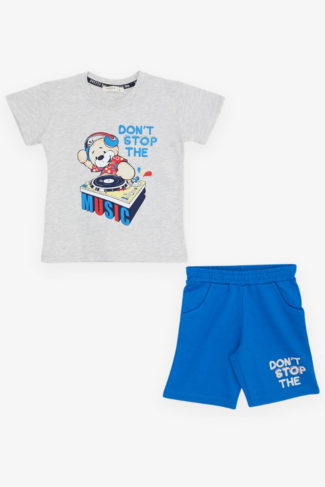 BRE Breeze Girls & Boys Baby Boy Shorts Set with Bear Printed Music Themed 1-4 Years, Light Grey Melange - Fair Lawn