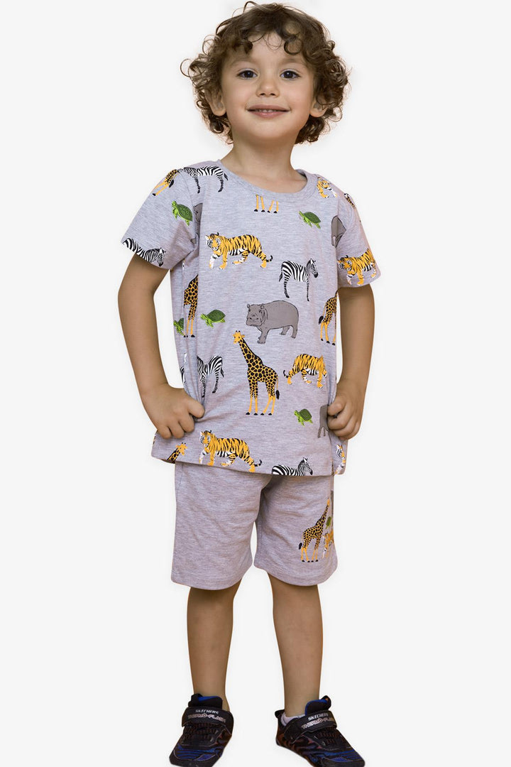 BRE Breeze Boys' Shorts Set Printed 2-6 Years, Grey Melange - Woodbridge