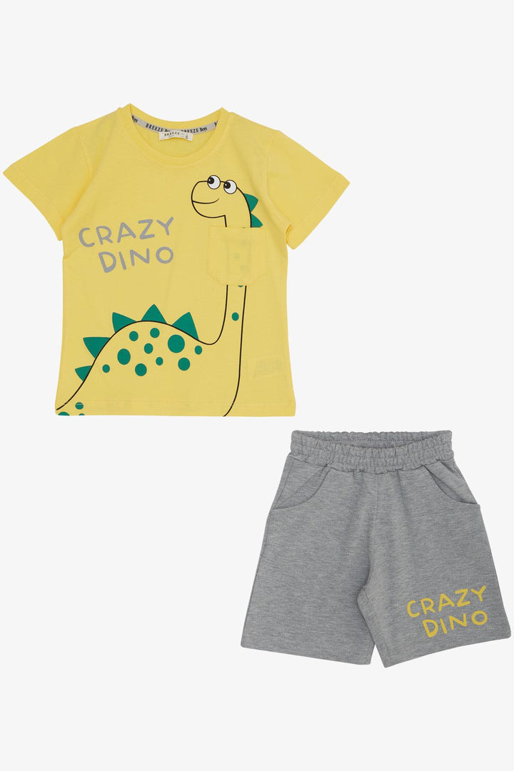 BRE Breeze Boys' Shorts Set with Crazy Dinosaur Print, 1.5-5 Years, Yellow - Wageningen