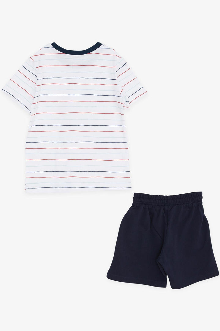 BRE Breeze Boys' Short Set Striped with Printed Writing 2-6 Years, White - Zihuatanejo