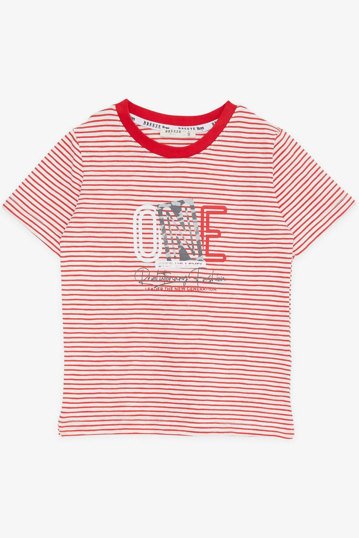 BRE Breeze Boys' Short Set Striped with Printed Writing 2-6 Years, Red - Mataró