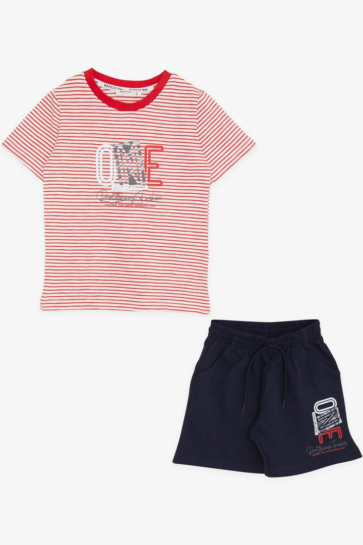 BRE Breeze Boys' Short Set Striped with Printed Writing 2-6 Years, Red - Mataró