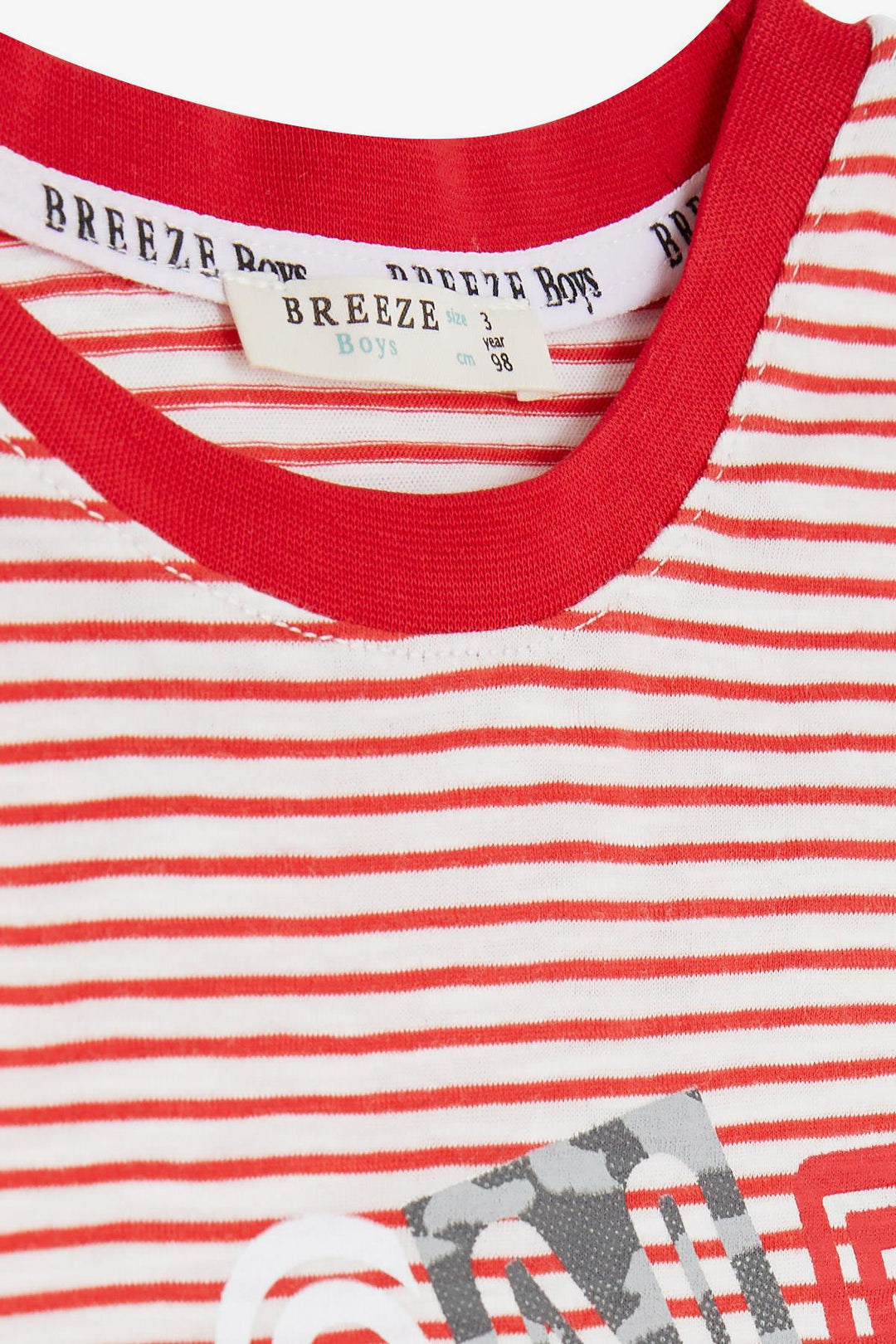 BRE Breeze Boys' Short Set Striped with Printed Writing 2-6 Years, Red - Mataró