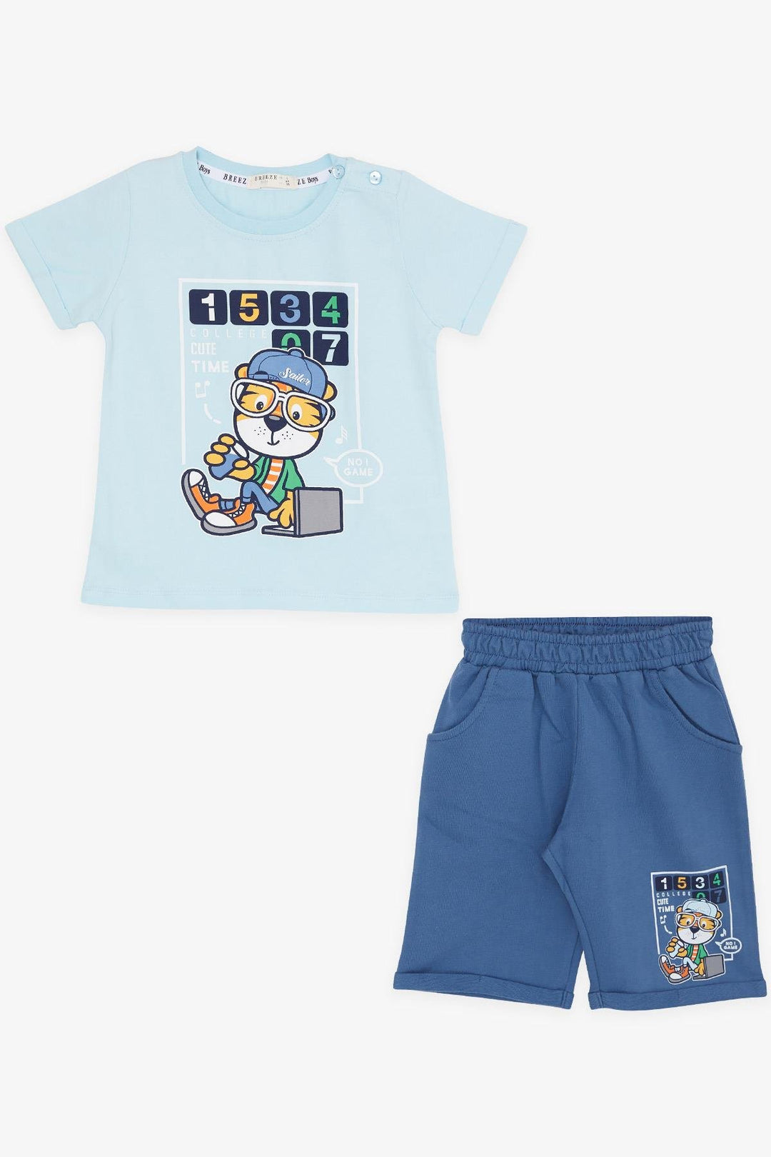 BRE Breeze Girls & Boys Boys' Shorts Set Sailor Lion Printed 1-4 Years, Light Blue - Nola