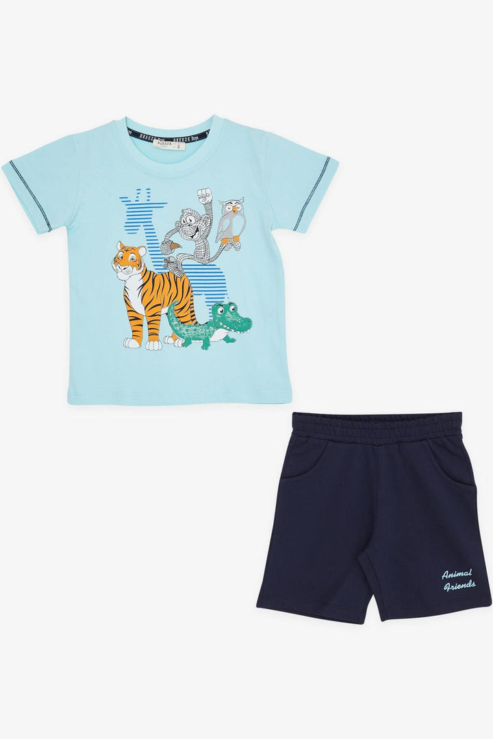 BRE Breeze Girls & Boys Boys' Shorts Set Friendship Themed Animal Printed 1.5-5 Years, Light Blue - The Acreage