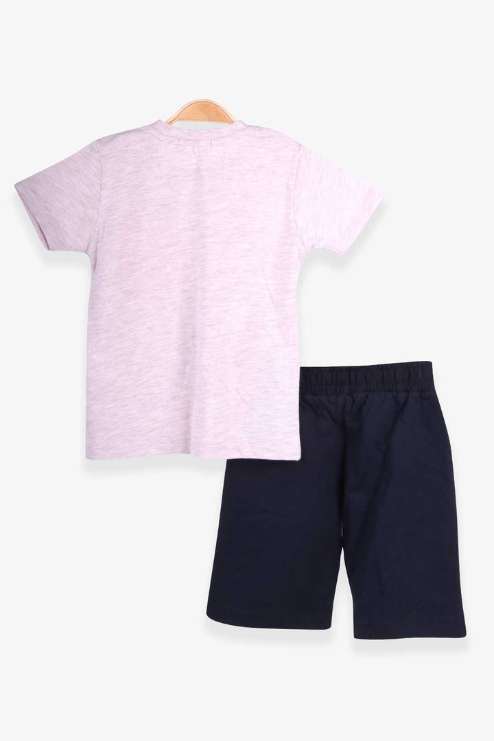 BRE Breeze Boys' Shorts Set with Elephant Print 1.5-5 Years, Beige Melange - San Juan