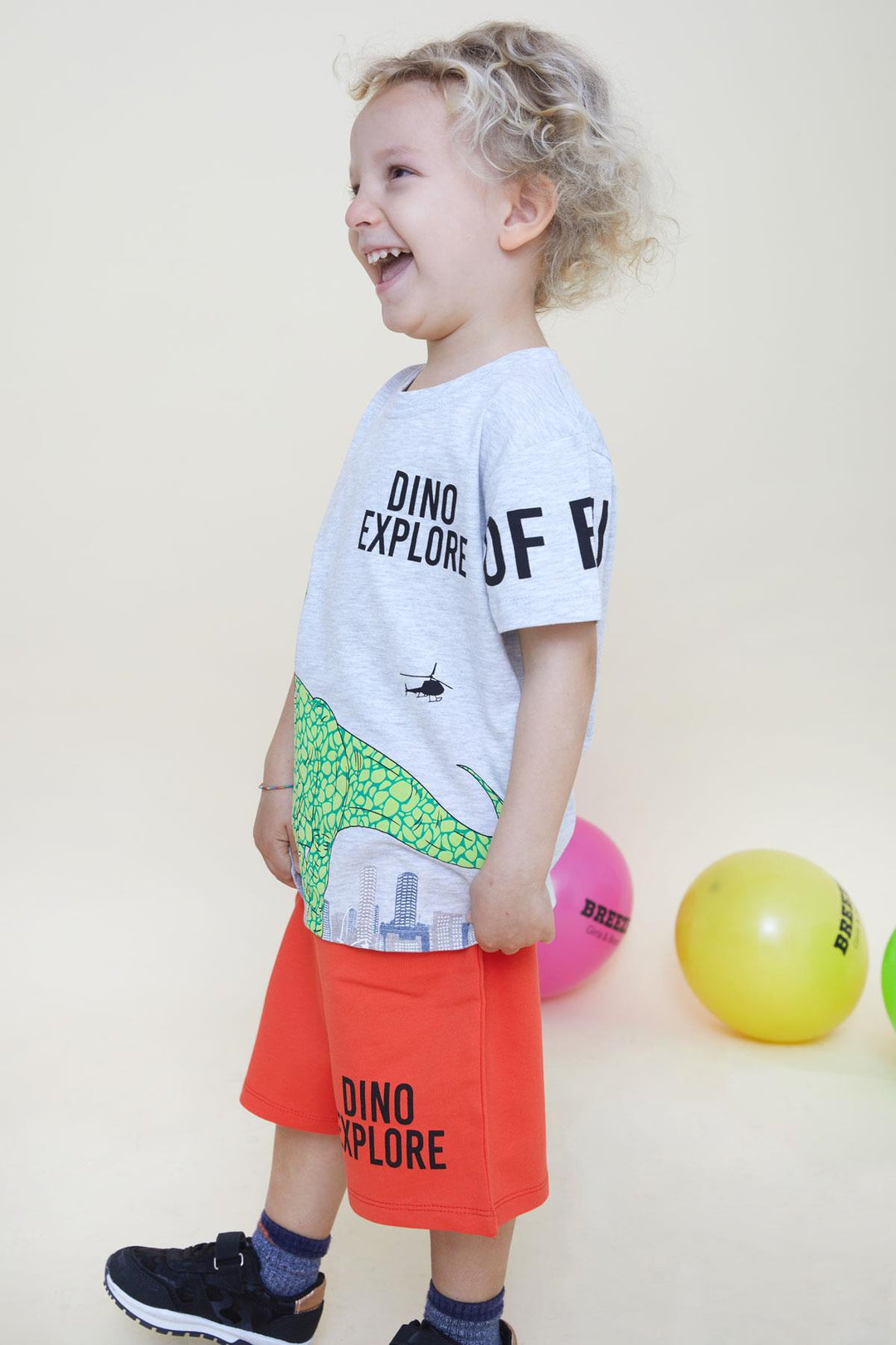 BRE Breeze Boys' Short Set Strong Dinosaur Printed 2-6 Years, Light Grey Melange - Ilioúpoli