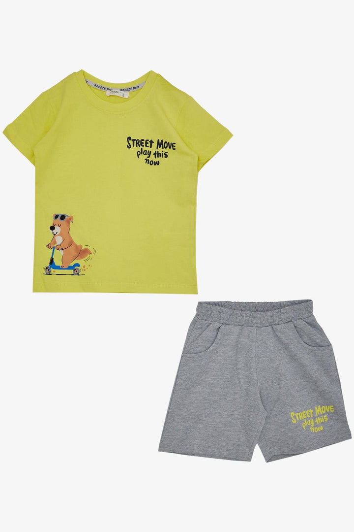 BRE Breeze Girls & Boys Boys' Shorts Set Skateboarder Bear Printed 2-6 Years, Yellow - Saint-Denis