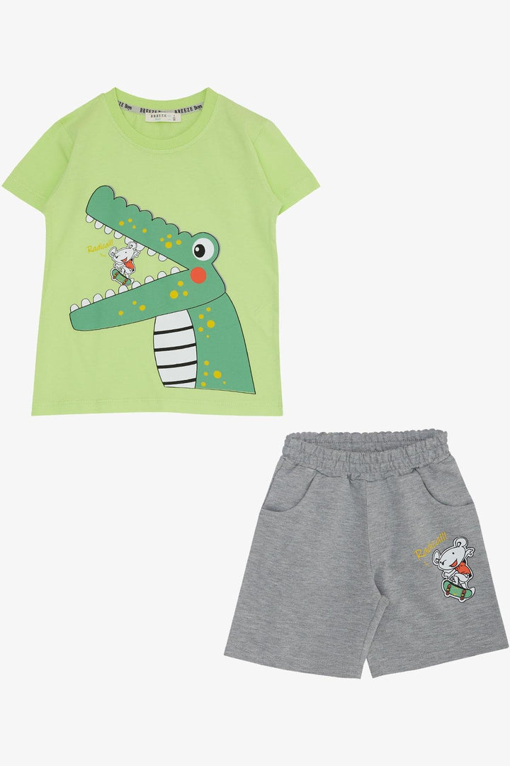 BRE Breeze Boys' Shorts Set Skateboarding Mouse & Cute Crocodile Printed 2-6 Years, Pistachio Green - Pinotepa