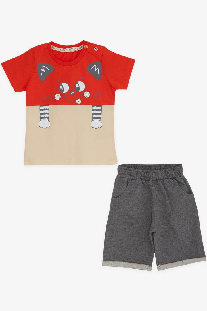 BRE Breeze Boys' Shorts Set with Cat Print, 1-4 Years, Terracotta - Oaxaca