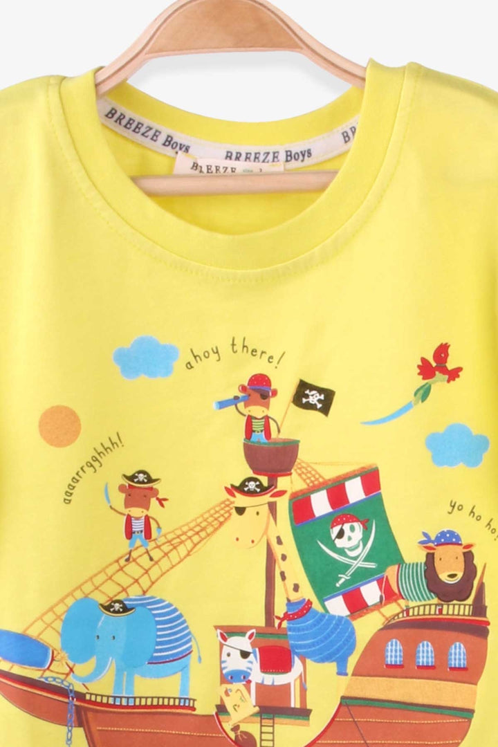 BRE Breeze Boys' Shorts Set Pirate Animals Printed 1-4 Years, Yellow - Oswego