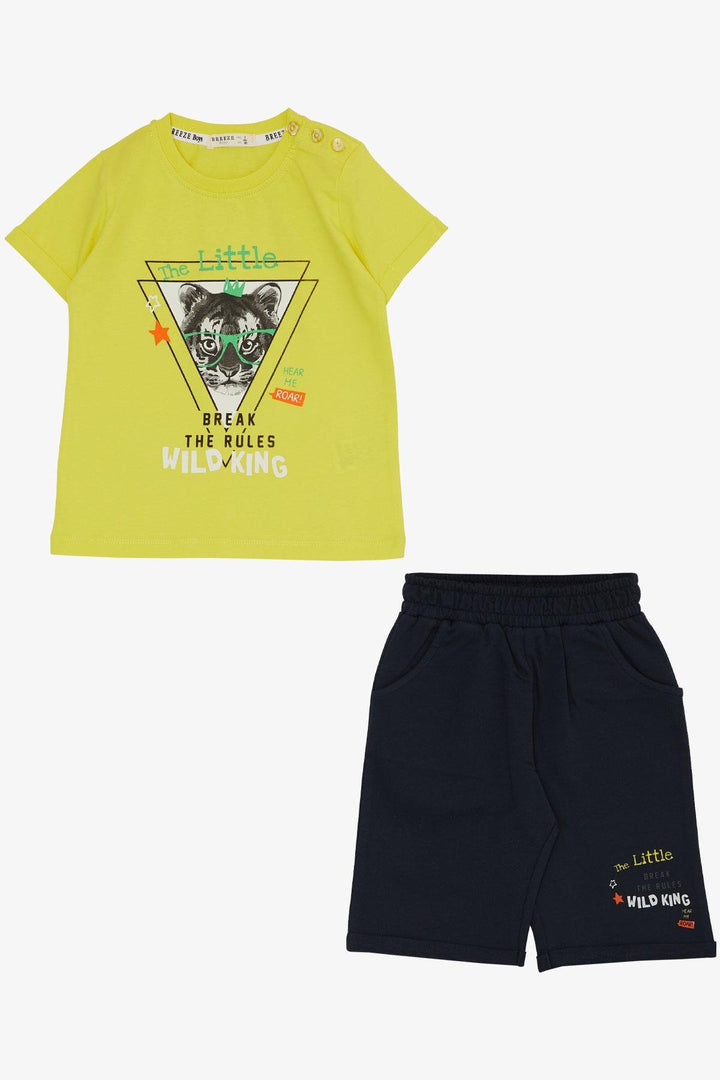 BRE Breeze Boys' Shorts Set King Lion Printed 1-4 Years, Neon Yellow - Azzano