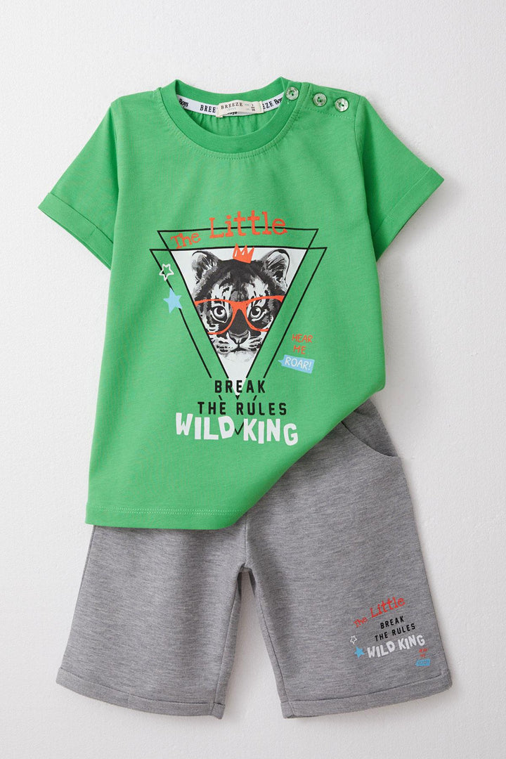 BRE Breeze Boys' Shorts Set King Lion Printed 1-4 Years, Green - Winslow