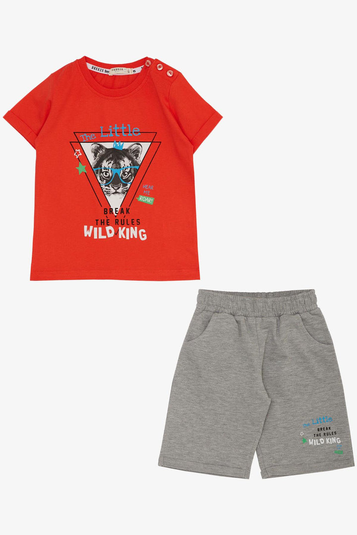 BRE Breeze Boys' Shorts Set King Lion Printed 1-4 Years, Pomegranate - Sama