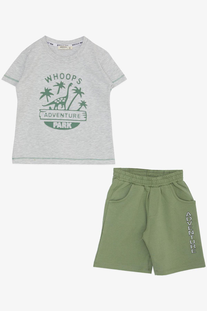 BRE Breeze Boys' Shorts Set Adventure Park Themed Dinosaur Embossed Summer Printed 2-6 Years, Light Grey Melange - Launceston