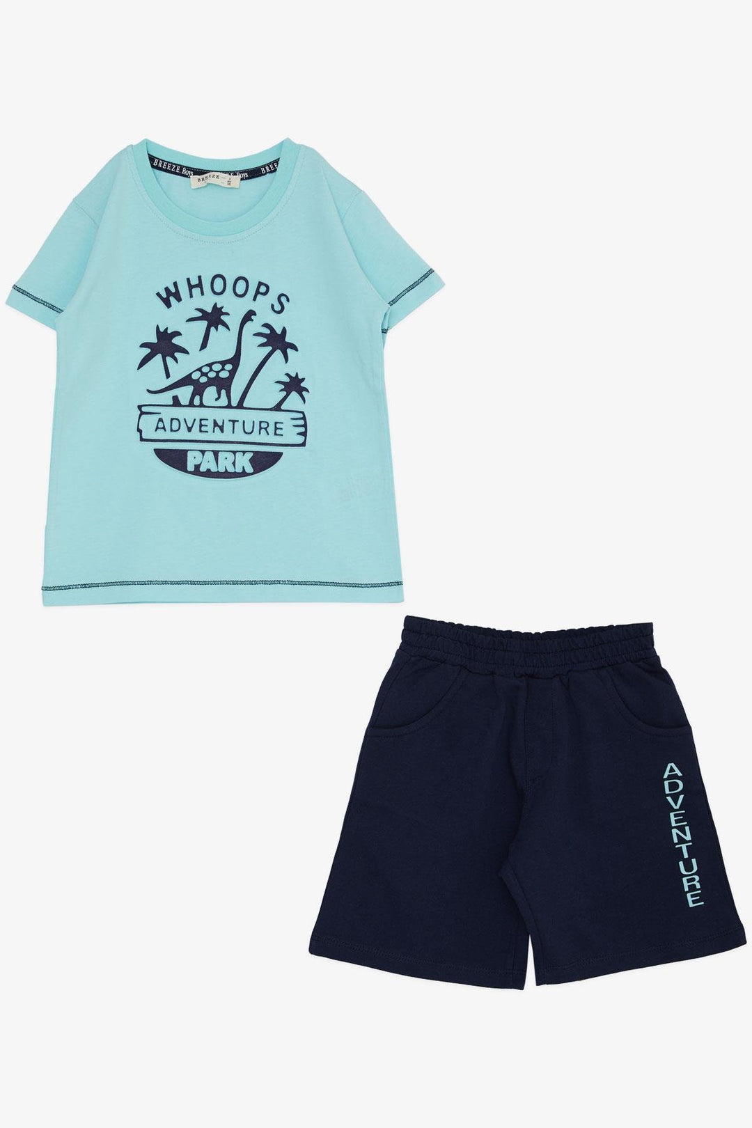 BRE Breeze Boys' Shorts Set Adventure Park Dinosaur Printed Embossed Written 2-6 Years, Light Blue - Coventry