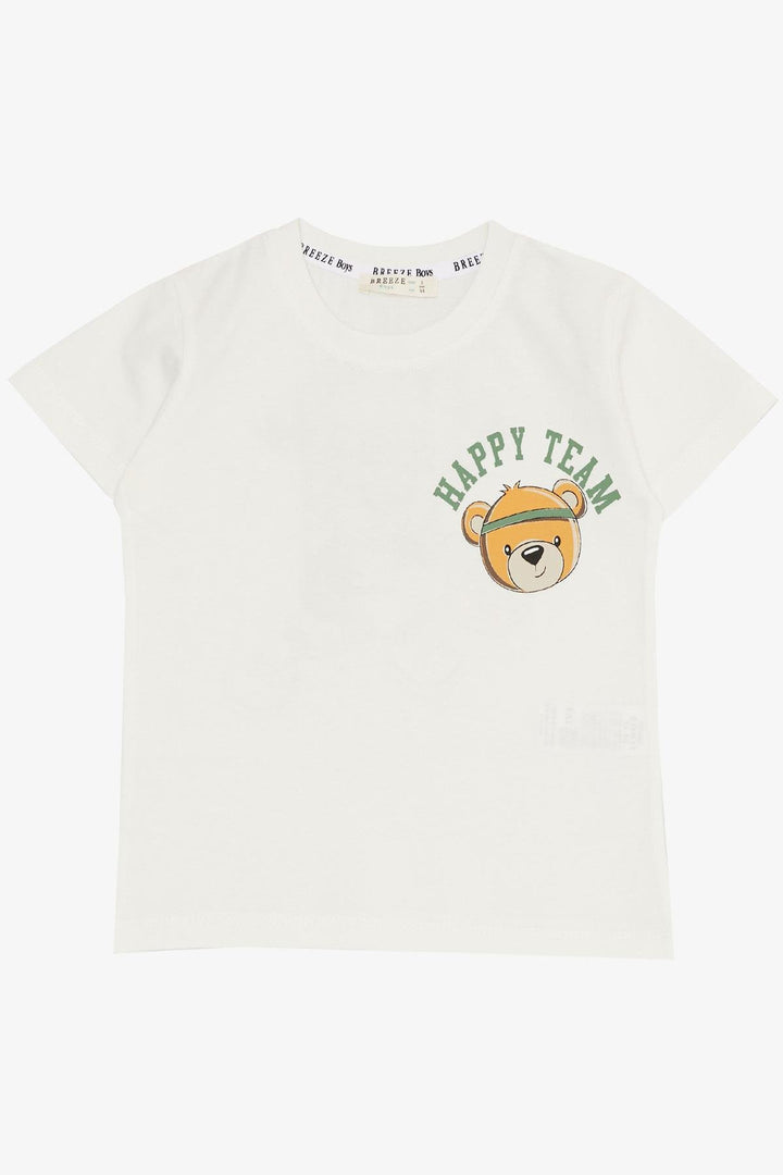 BRE Breeze Boys' Short Set Happy Team Themed Bear Printed 2-6 Years, Ecru - Attleboro