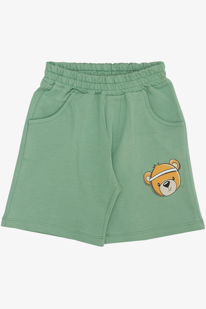 BRE Breeze Boys' Short Set Happy Team Themed Bear Printed 2-6 Years, Ecru - Attleboro