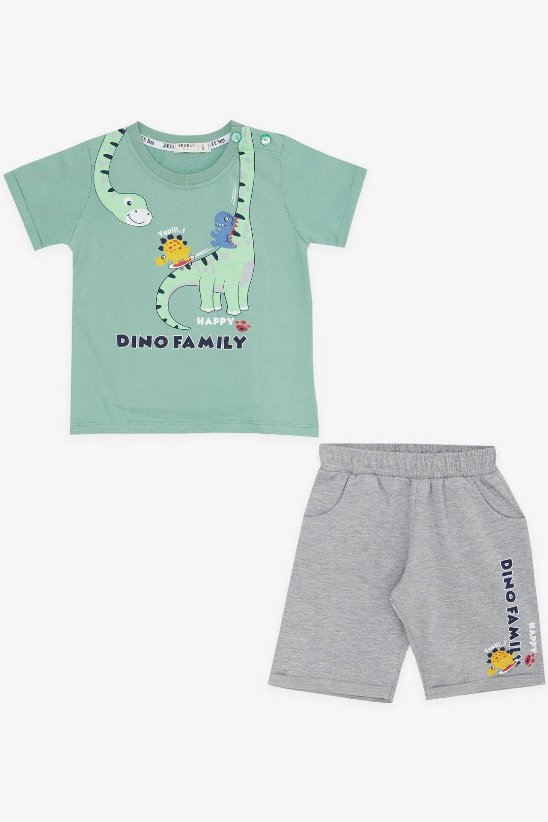 BRE Breeze Girls & Boys Boys' Shorts Set Happy Dinosaur Family Printed 1-4 Years, Mint Green - Chilliwack