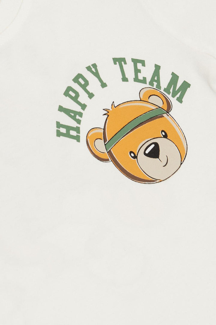 BRE Breeze Boys' Short Set Happy Team Themed Bear Printed 2-6 Years, Ecru - Attleboro