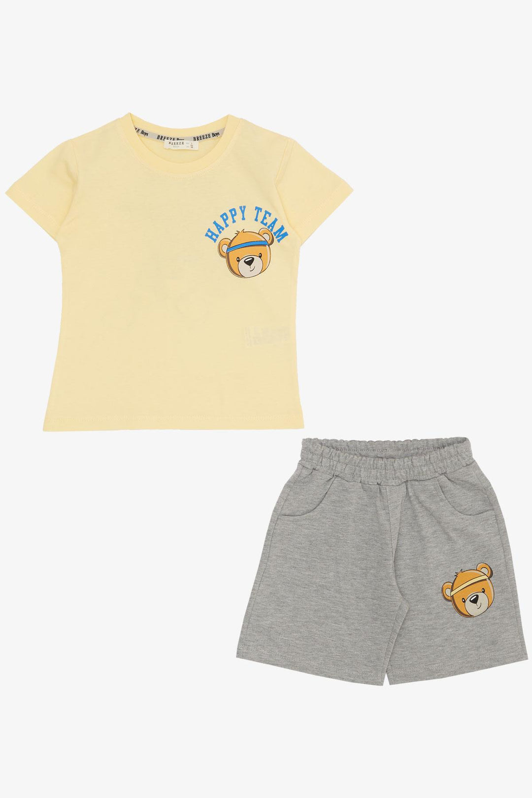 BRE Breeze Boys' Shorts Set Happy Team Themed Bear Printed 2-6 Years, Yellow - Lacey