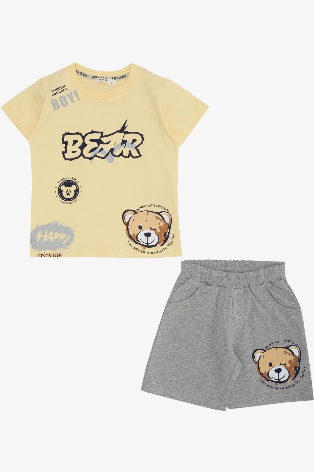 BRE Breeze Boys' Shorts Set with Happy Bear Print, 2-6 Years, Yellow - Bartlesville