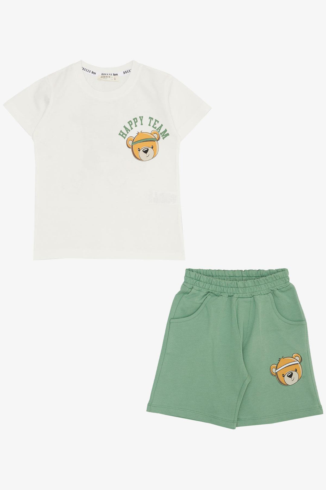 BRE Breeze Boys' Short Set Happy Team Themed Bear Printed 2-6 Years, Ecru - Attleboro