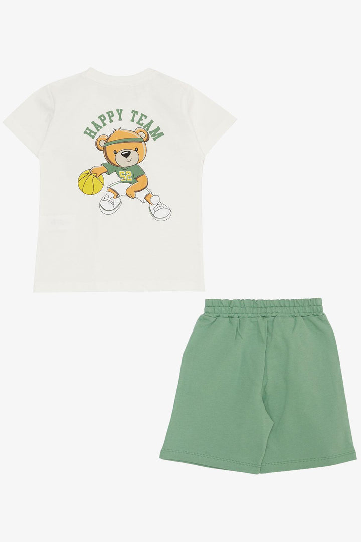 BRE Breeze Boys' Short Set Happy Team Themed Bear Printed 2-6 Years, Ecru - Attleboro