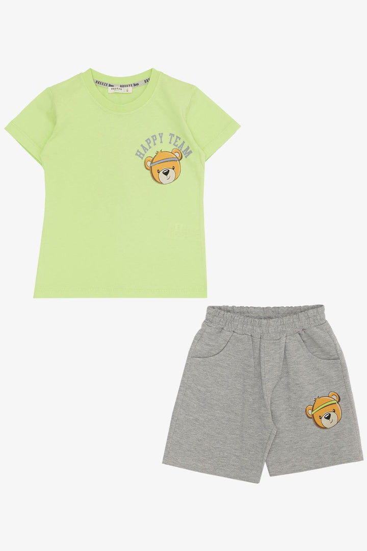 BRE Breeze Boys' Shorts Set Happy Team Themed Bear Printed 2-6 Years, Pistachio Green - Kozáni