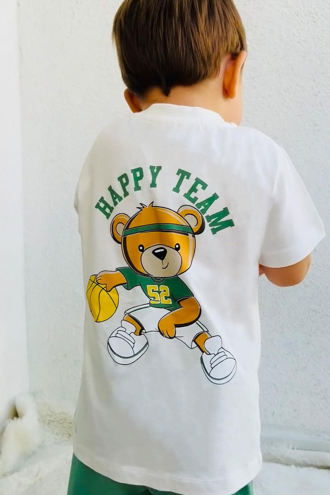 BRE Breeze Boys' Short Set Happy Team Themed Bear Printed 2-6 Years, Ecru - Attleboro