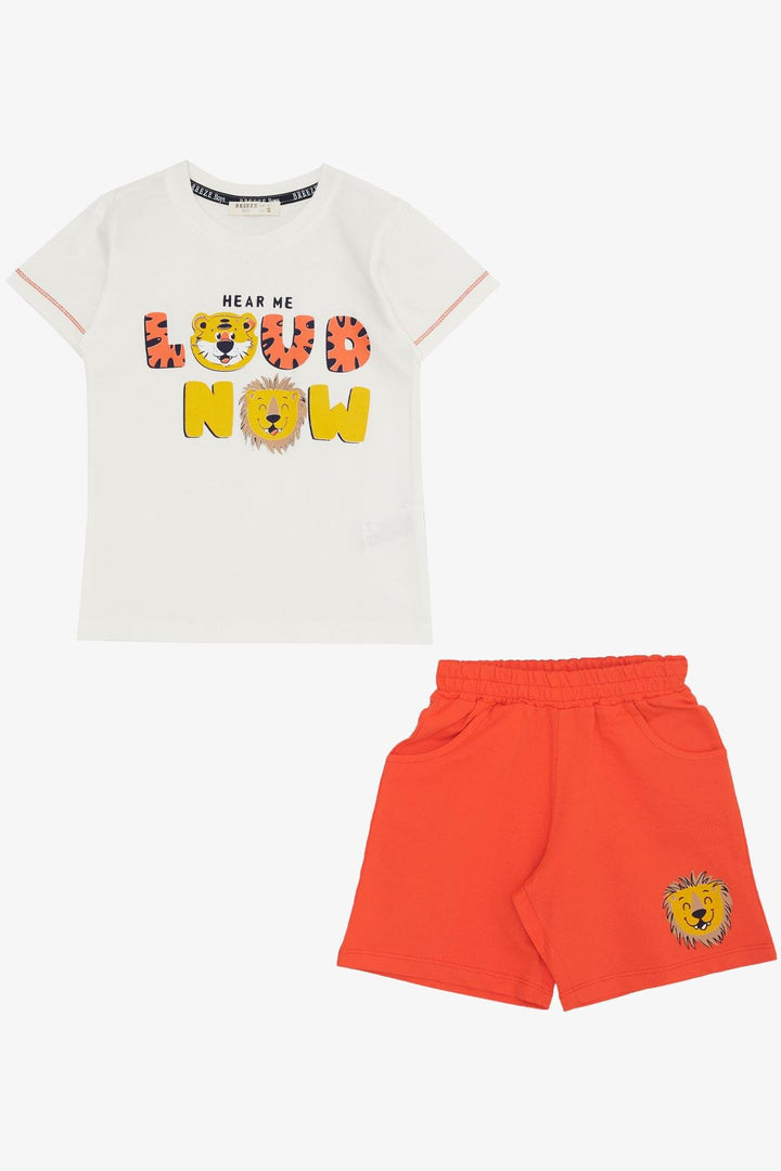 BRE Breeze Boys' Shorts Set with Cheerful Animal Print Pockets, 1.5-5 Years, Beige - Rezé