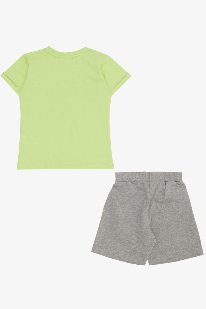 BRE Breeze Boys' Shorts Set with Cheerful Animal Print Pocketed 1.5-5 Years, Pistachio Green - Commerce City