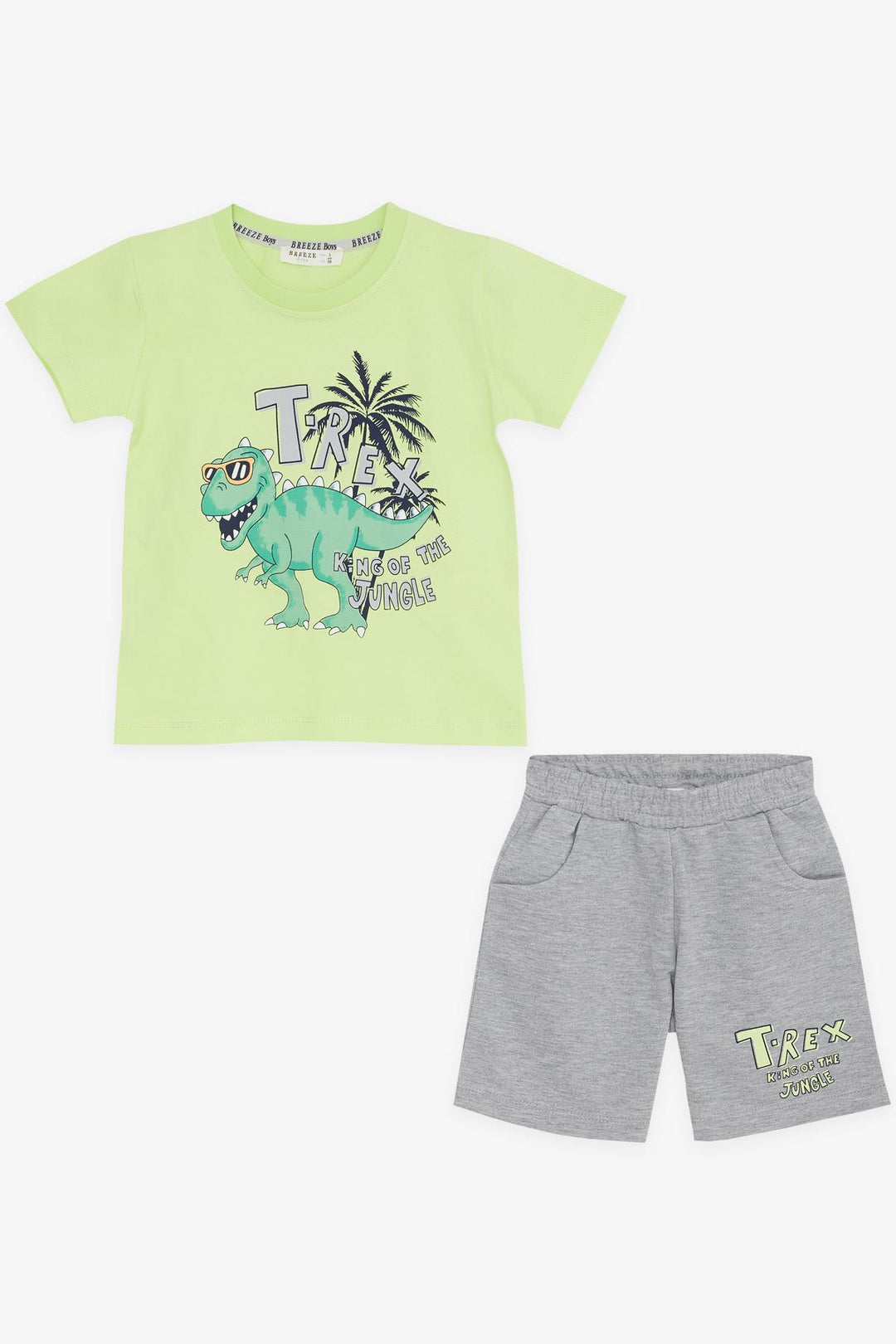 BRE Breeze Girls & Boys Boys' Shorts Set King of the Forest Dinosaur Printed 1.5-5 Years, Pistachio Green - Panevėžys