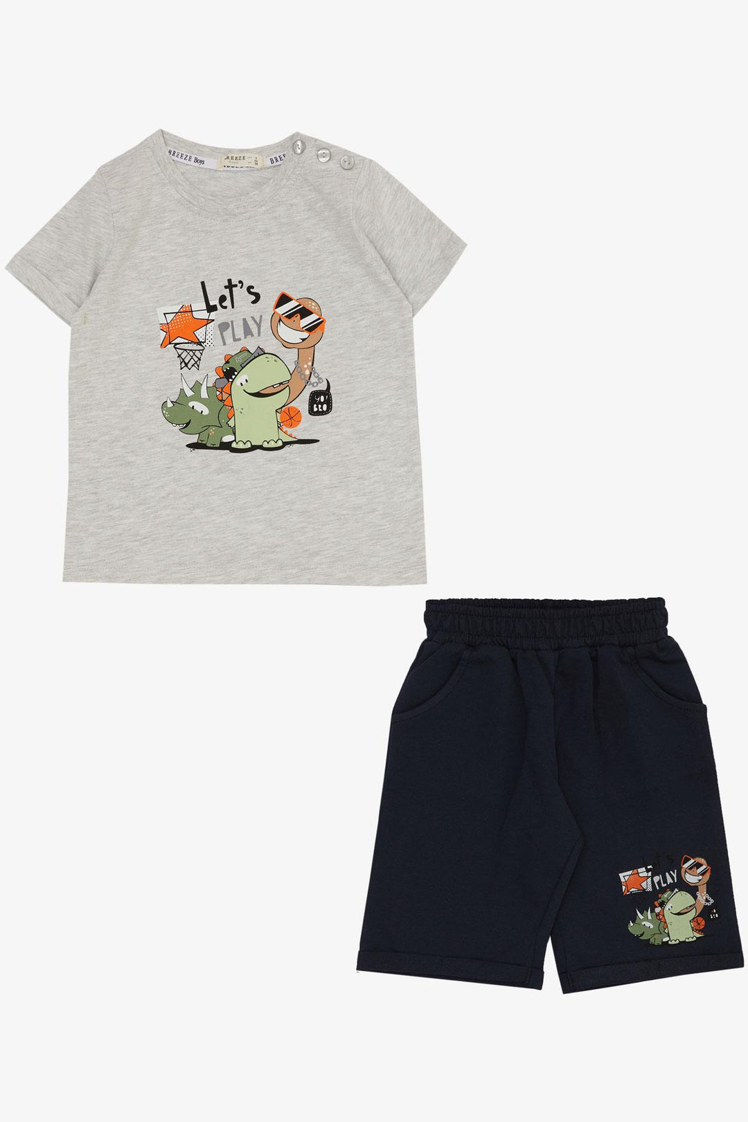 BRE Breeze Boys' Shorts Set Playtime Happy Animals Printed 1-4 Years, Light Grey Melange - Nettetal