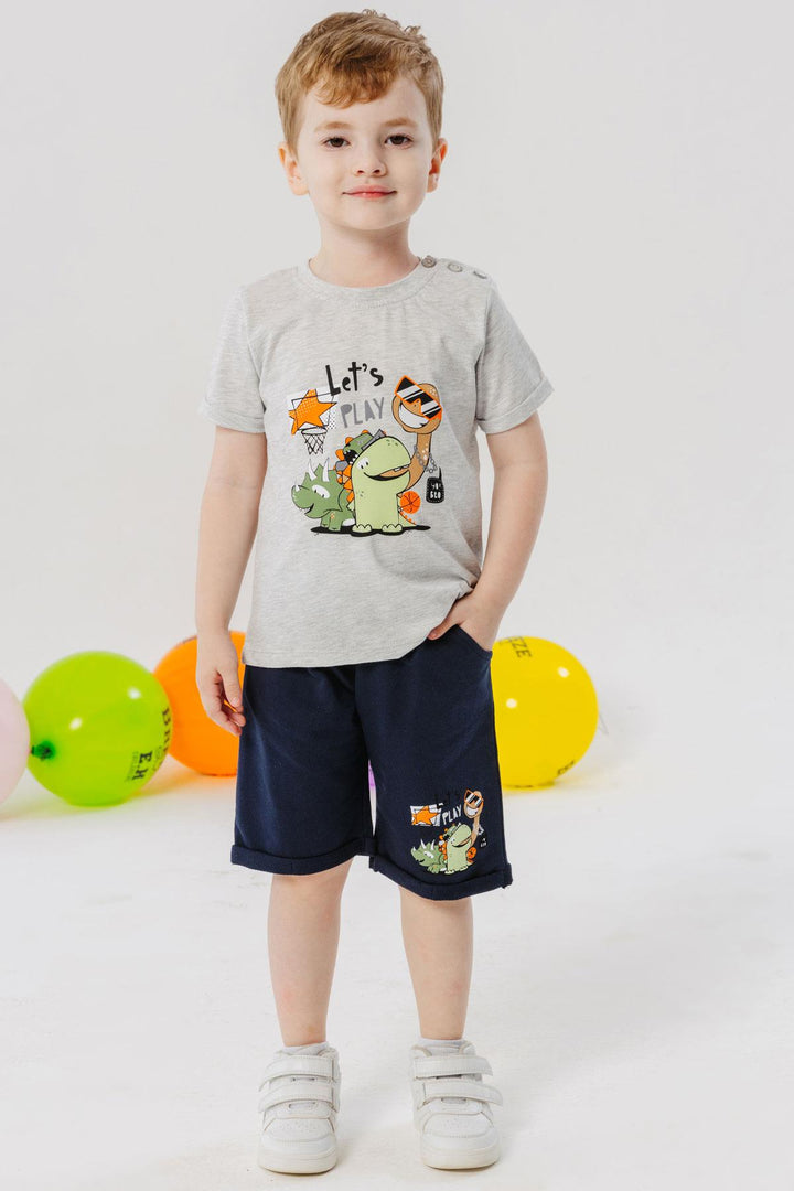 BRE Breeze Boys' Shorts Set Playtime Happy Animals Printed 1-4 Years, Light Grey Melange - Nettetal