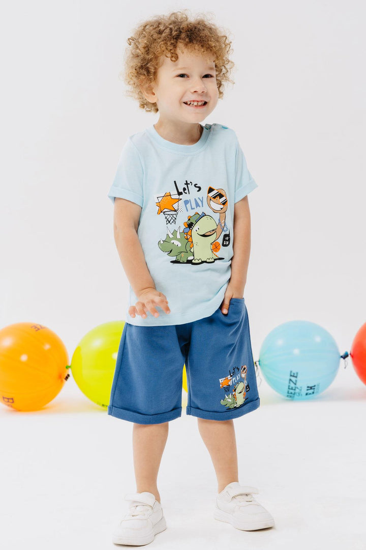 BRE Breeze Boys' Shorts Set Playtime Happy Animals Printed 1-4 Years, Light Blue - Chilliwack